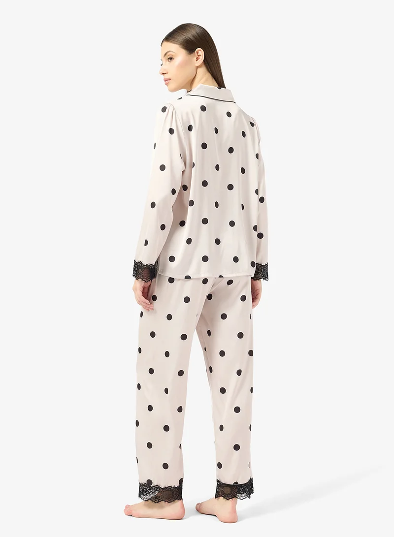 ايلا Polka Print Pyjama Top & Pant Set